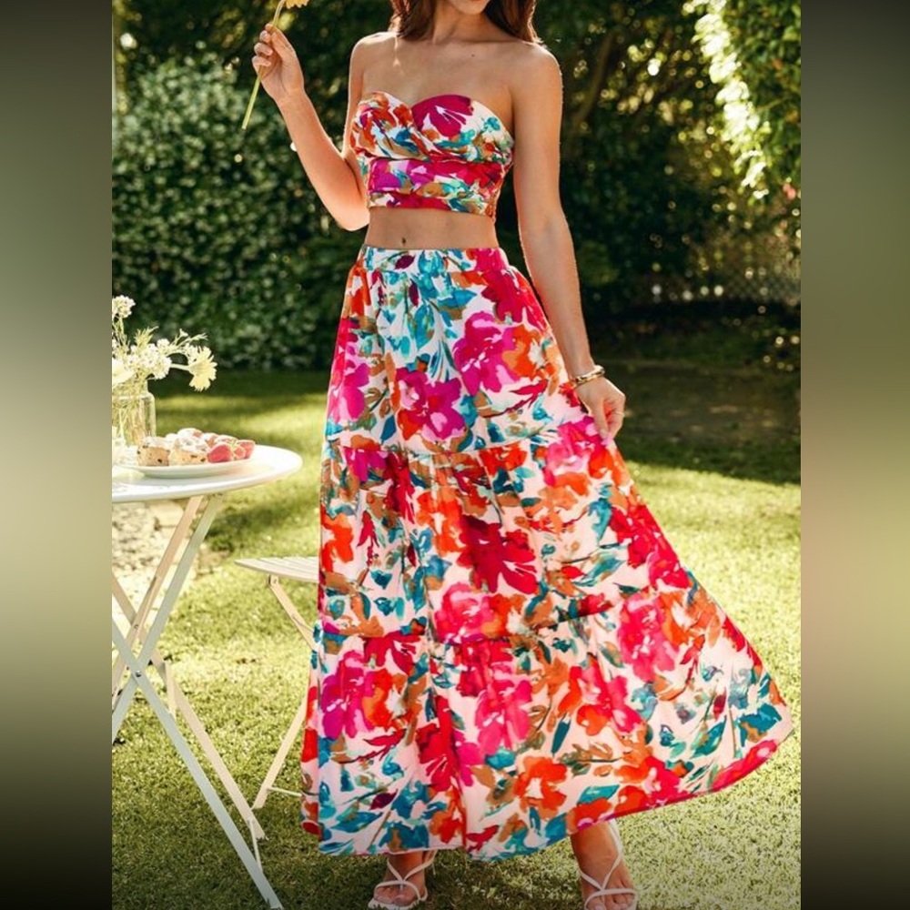 Floral Multicolor Maxi Skirt & Top